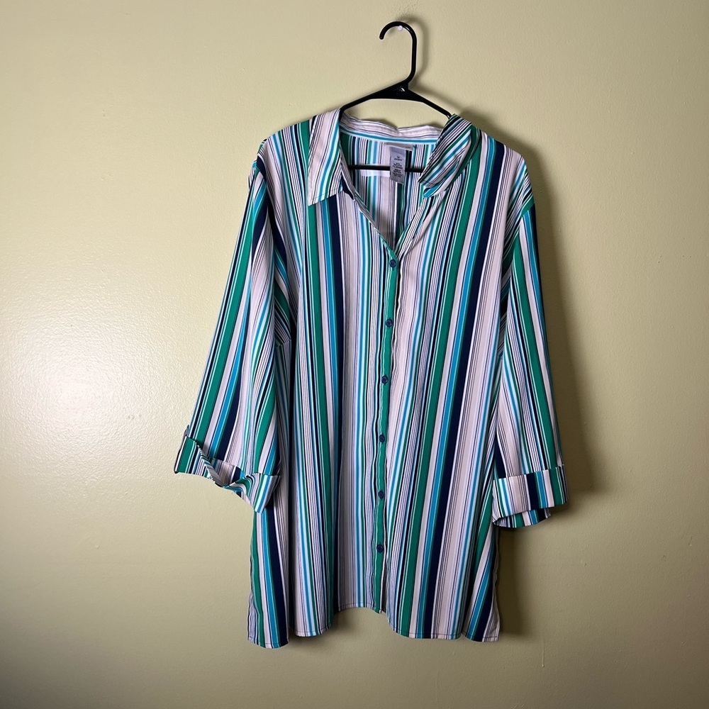 Catherine size 3X 26/28W Striped Men's Shirt - Green and Blue